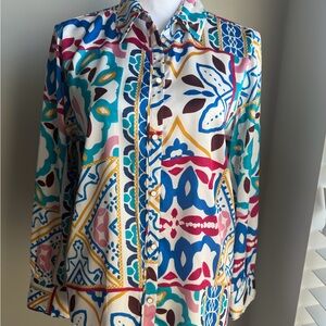 NWT Zara Vibrant Multicolor Pattern Button-Up Blouse